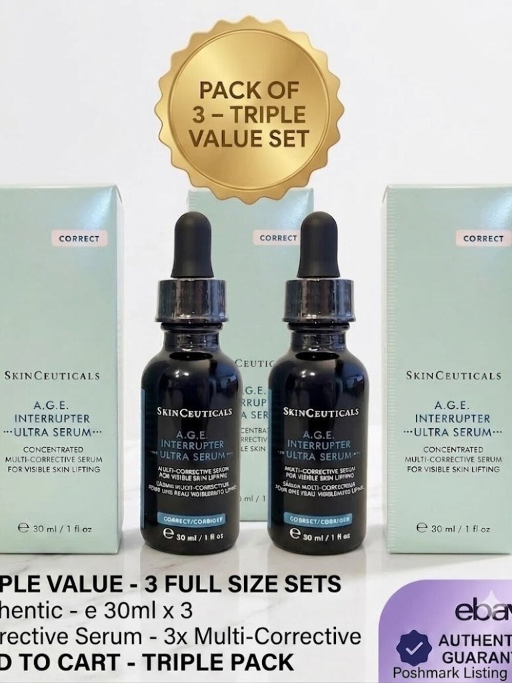 SkinCeuticals A.G.E. Interrupter Ultra Serum 1 oz / 30mL (Pack of 3) New Sealed